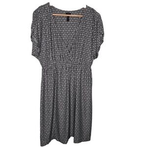 Soma Womens Geo Print V Neck Flutter Sleeve Empire Waist Comfort Dress Large